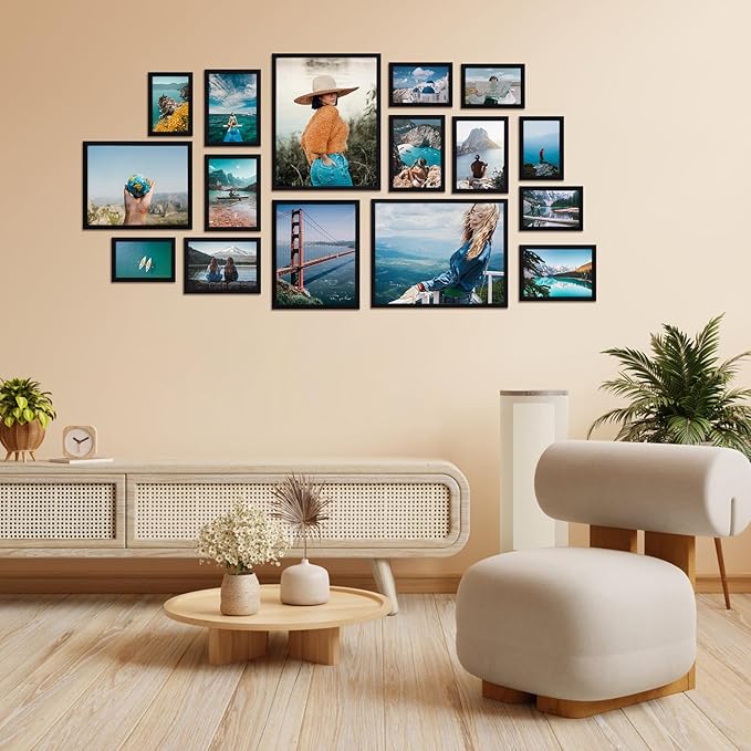 Giftgarden 16 Pack Black Picture Frames for Multi Sizes Photos, Assorted Set Including Two 11x14, Two 8x10, Six 5x7, Six 4x6, Gallery Collage Frame for Wall or Tabletop Display