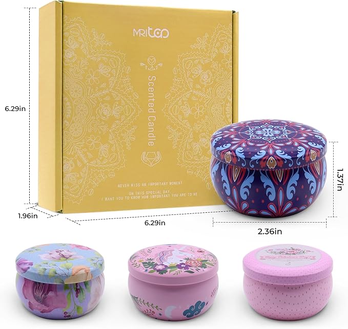 Scented Candles Gift Set for Women Soy Candles 4 Pack Natural Aromatherapy with Dried Flowers in Reusable Tins Relaxation Gift for Birthday Mother's Day Valentine's Day Christmas New Home