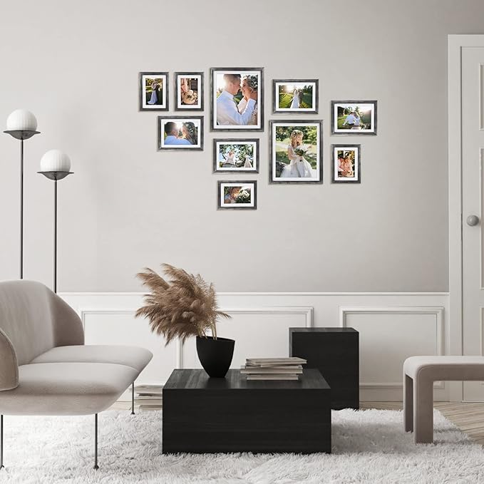Giftgarden Antique Silver Picture Frames Assortment for Multiple Sizes Photos, Four 4x6, Four 5x7, Two 8x10, Gallery Frame Collage for Wall or Tabletop, Set of 10, Rustic Distressed Silver