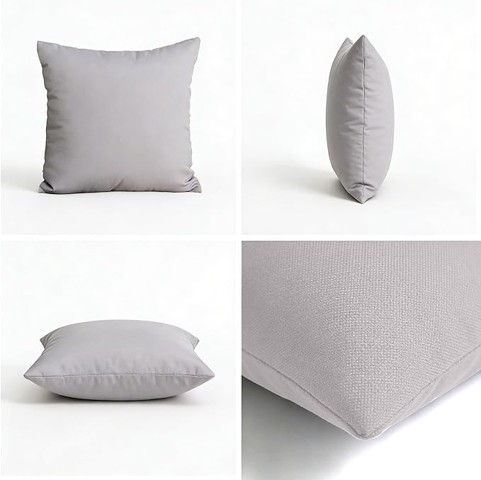 JMGBird Water-Resistant Outdoor Pillows Set of 2, 18x18 inch Durable Pure Grey Throw Pillows with Inserts for Patio Furniture