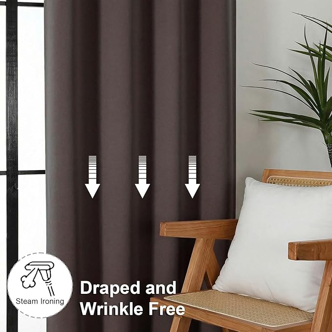 Simplebrand Ava Chocolate Short Blackout Curtains for Bedroom 45 Inches Long 2 Panels Set, Solid Thermal Insulated, Energy Saving Window Treatment Curtains Blackout Drapes, W40 x L45 Inch, Chocolate