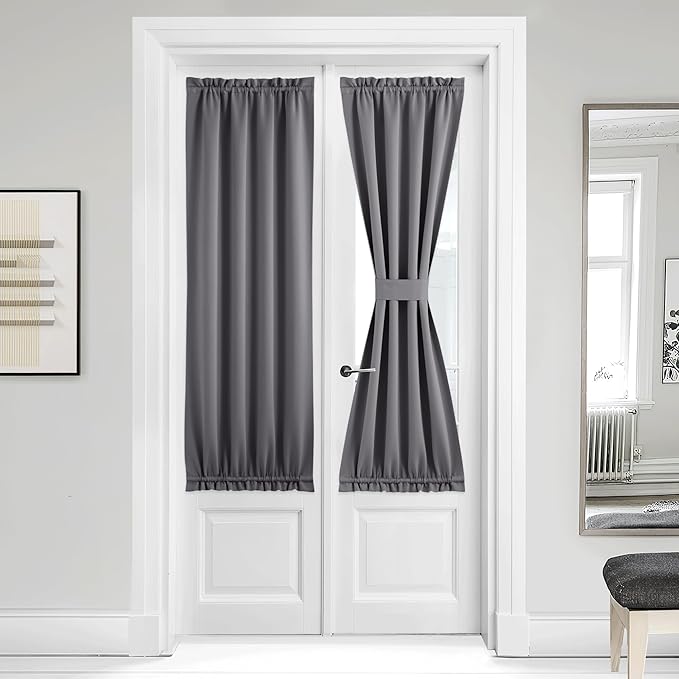 NICETOWN Blackout Door Curtains for Window Privacy Classroom Lockdown Shade Thermal Insulate Covering for Patio Glass Front Door, 36 inch x 64 inches, Grey, 1 Panel