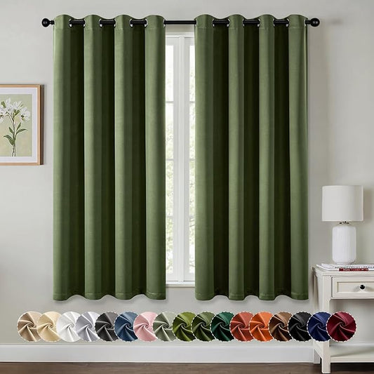 MIULEE Olive Green Blackout Curtains for Bedroom Living Room 63 Inches Long 2 Panels, Thermal Insulated Room Darkening Drapes Grommet Noise Reducing Light Blocking Window Treatments 50x63 Inch