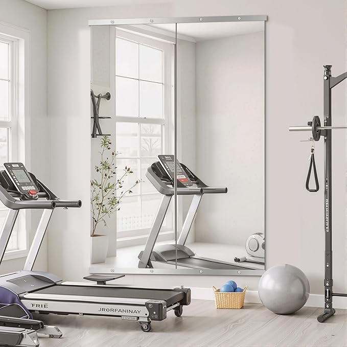 TRAHOME Home Gym Mirror for Wall, 70"x24"x2PCS Full Length Gym Mirror Frameless Wall-Mounted for Garage, Home Gym, Living Room, Bedroom(Silver)