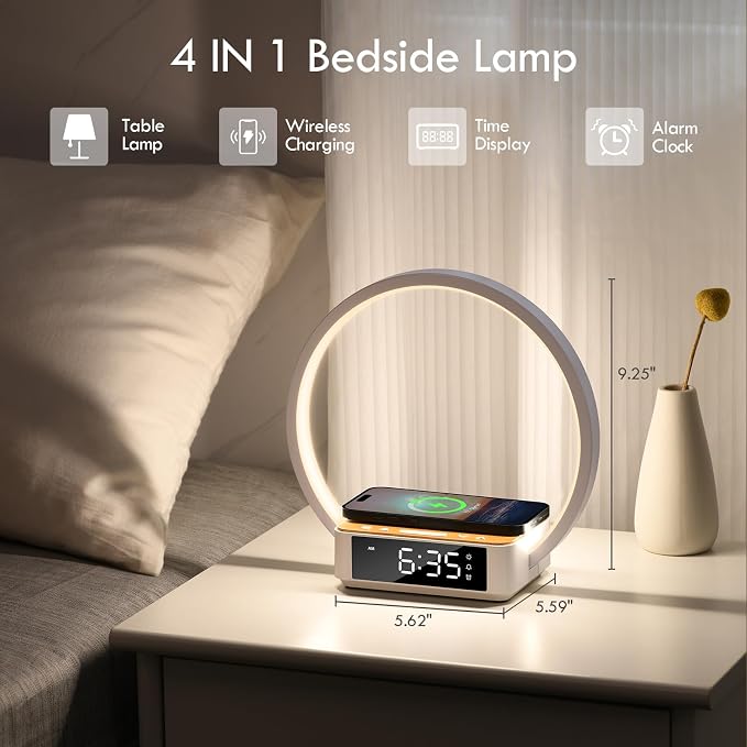 WILIT Bedside Lamp with Alarm Clock, Sunrise Wake-up Light, Wood Grain - Image 3