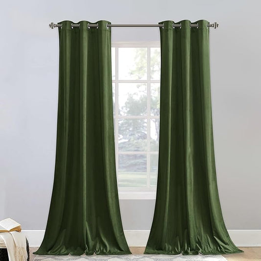 StangH Moss Green Velvet Curtains Christmas Decor Grommet for Living Room, Super Soft Room Darkening Drapes Privacy Protect Holiday Party Window Treatment for Hotel Hall, W42 x L84, 2 Panels