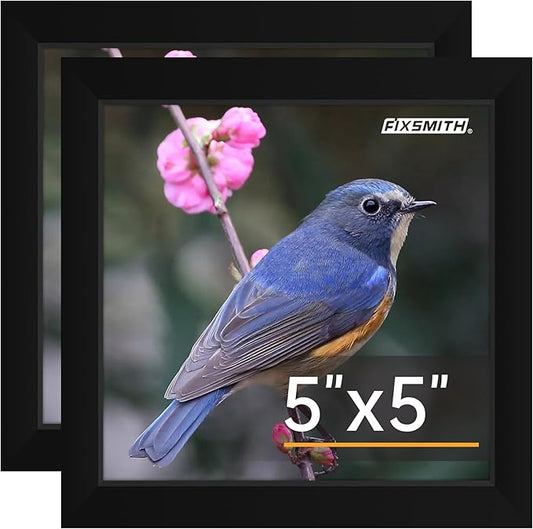 FIXSMITH 5x5 Picture Frame Set of 2, 5x5 Photo Frames with HD Plexiglass for Wall Hanging or Tabletop Display, Black