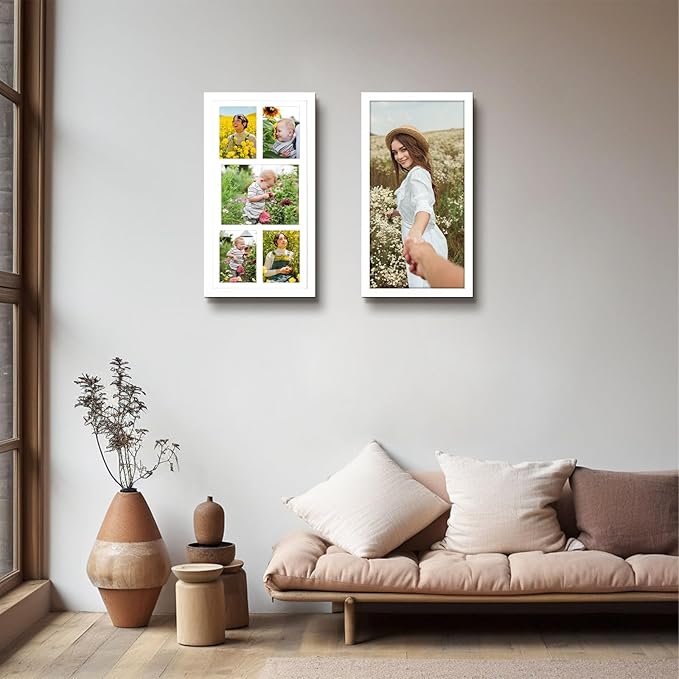 Golden State Art, 12x24 White Wood Picture Frame - White Mat for 8x10 and 5x7 Photos - Real Glass, Sawtooth Hanger, Swivel Tabs - Wall Mounting - Great for Posters, Weddings, and Engagements