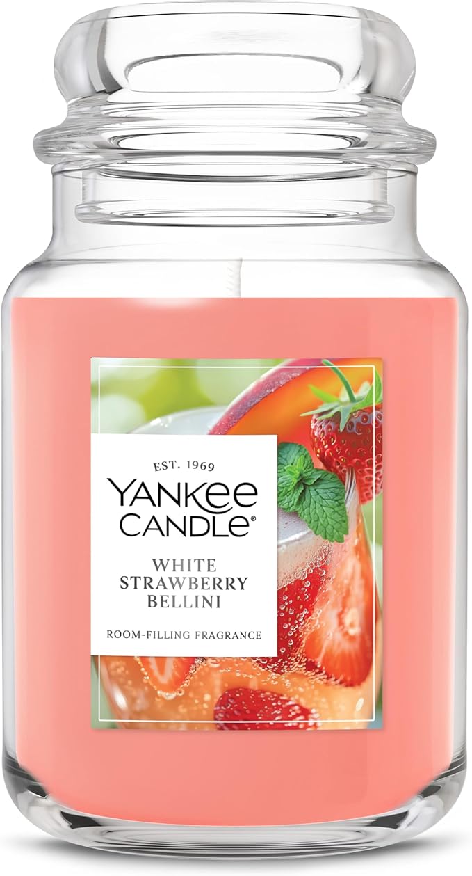Yankee Candle White Strawberry Bellini, Scented Candle, 22oz Large Jar with up to 150 Hour Burn Time, Giftable