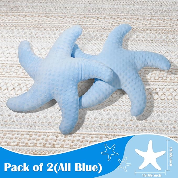 Marble Empire Blue Starfish Pillow 2-Pack for Couch and Bed, Coastal Decor Throw Pillows, Ocean Beach Theme Accent Pillows for Living Room