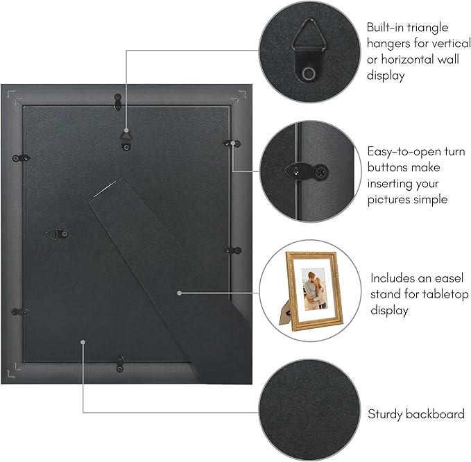 Americanflat 8x10 Picture Frame with Shatter-Resistant Glass - Use as 5x7 Frame with Mat or Display 8x10 Photo Without Mat - Ornate Picture Frames for Wall and Tabletop Display - Gold
