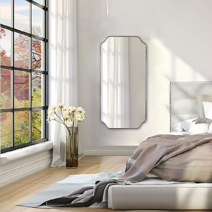 ANDY STAR 18" x 48" Chrome Full Length Mirror, Large Rectangle Bathroom Mirror, Full Body Wall Mirror with Scalloped Corner Decorative for Bedroom, Living Room (Horizontal or Vertical)