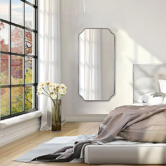 ANDY STAR 18" x 48" Chrome Full Length Mirror, Large Rectangle Bathroom Mirror, Full Body Wall Mirror with Scalloped Corner Decorative for Bedroom, Living Room (Horizontal or Vertical)