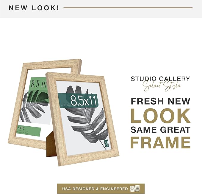 MCS Studio Gallery 8.5x11 Picture Frame Natural Woodgrain Engineered Wood, Rectangle Photo Frame for Photos, Posters & Art Prints & Easel for Tapletop Display (1-Pack)