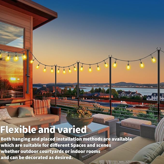 6 Pack 5 Ft String Light Poles, String Light Poles for Outside with Fixing Clips,Metal Poles for Outdoor String Lights, Hanging Light Poles for Deck Fence Garden Backyard Wall Bistro