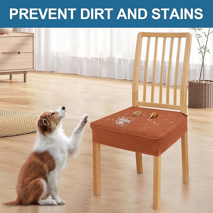 Smiry Waterproof Seat Covers for Dining Room Chairs Set of 2, Stretch Jacquard Removable Washable Chair Seat Slipcovers Protector, No Rear Covers, Rust