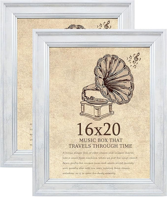 16x20 Picture Frame with Real Glass set of 2,Vintage Frames - Antique Style Frames for Wall - Ornate Frame for Rustic White Office or Home Decor Display Family Friends Wedding Gift