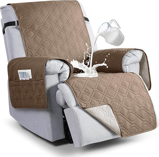 VANSOFY 100% Waterproof Recliner Chair Covers, Recliner Cover Non-Slip Dog Chair Cover Furniture Protector Washable Slipcover with Pocket, Elastic Straps for Pets, Dogs(Light Brown, 28")