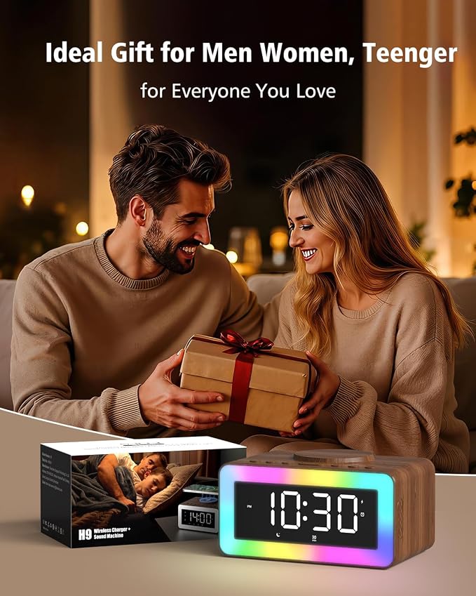 Alarm Clock for Bedroom, Wireless Charging, Bluetooth Speaker Sound Machine - Image 8