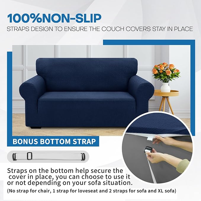 XINEAGE 2026 New Extra Large Couch Cover for 3 Cushion Couch (91"-110")1 Piece Stretch Oversized Sofa Slipcovers Jacquard 4 Seater Furniture Protector Elastic Bottom for Kids,Pet (XL Sofa, Navy Blue)