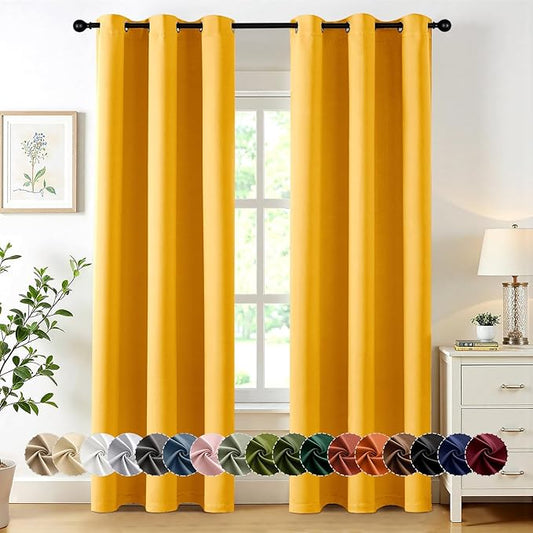 MIULEE Yellow Blackout Curtains for Bedroom Living Room 72 Inches Long 2 Panels, Thermal Insulated Room Darkening Drapes Grommet Noise Reducing Light Blocking Window Treatments 40x72 inch