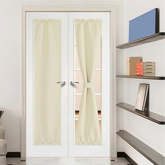 NICETOWN Insulated Door Blinds for Front Back Doors - Room Darkening Window Treatments Blackout Panels Solid Farmhouse Rod Pocket Front Drapes with Tieback, 12 by 72 inches, Light Beige, 1 Piece