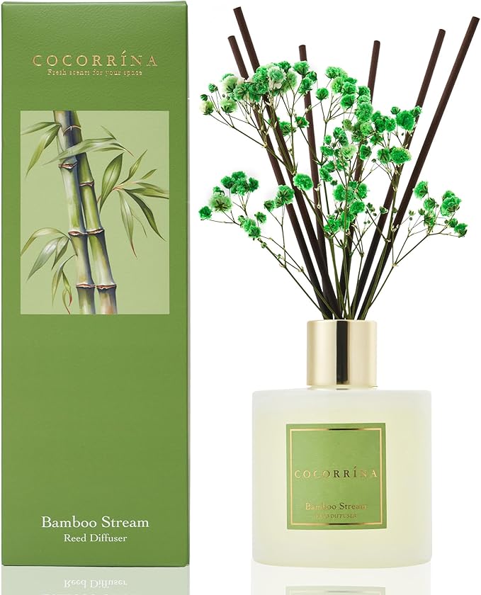 Cocorr??na Reed Diffuser - Bamboo Stream Scented Diffuser with 8 Sticks Home Fragrance Reed Diffuser for Bathroom Shelf Decor