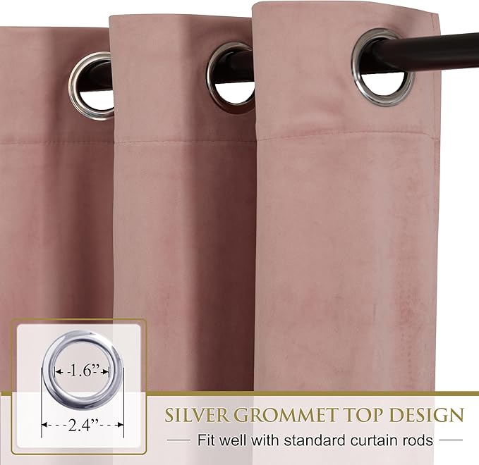 StangH 90 inch Length Dusty Pink Velvet Curtains Elegant Decor for Baby Bedroom, Super Soft Grommet Window Drapes Light Blocking Festival Backdrops Energy Saving for Living Room, W62 x L90, Set of 2