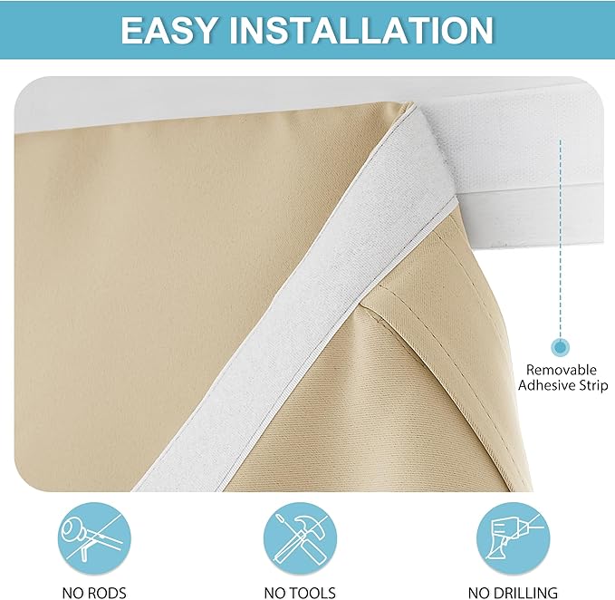 RYB HOME Door Curtains Blackout - Self Stick Tie Up Shades Tricia Window Blinds Light Block Insulating Sidelight, W 26 x L 69 inches, 1 Panel, Biscotti Beige