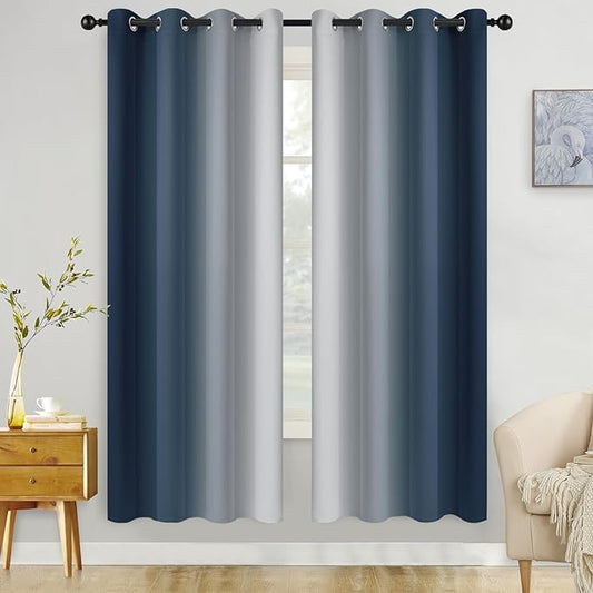 COSVIYA Curtains & Drapes Ombre Navy Blue Curtains 72 inch Length 2 Panels, Grommet Room Darkening Light Blocking Insulated Thermal Gradient Window Panels for Bedroom/Living Room,52x72 inches
