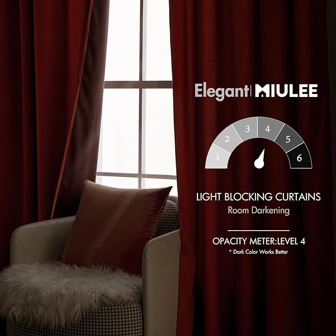 MIULEE Velvet Curtains 72 Inch Wide - Extra Wide Luxury Room Darkening Curtains for Sliding Door Bedroom Living Room Thermal Insulated Drapes Back Tab, Fall Burnt Orange, W 72 x L 84 inch 2 Panels
