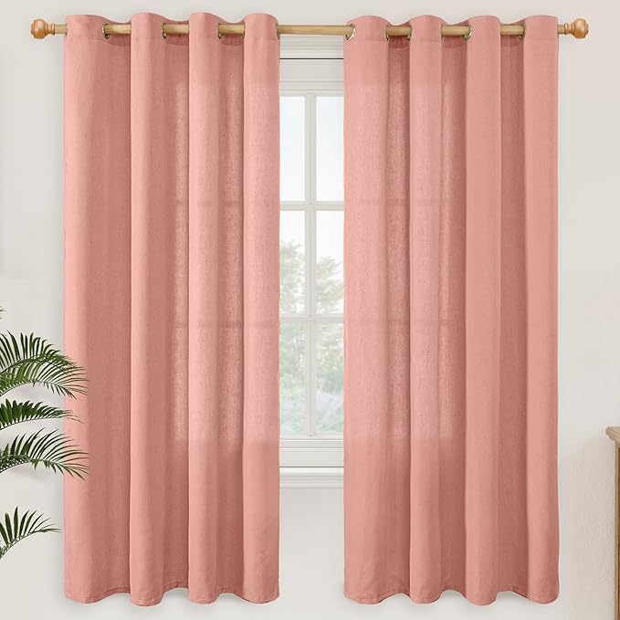 YoungsTex Linen Curtains for Living Room 72 Inches Length Light Filtering, Dusty Rose Textured Privacy Window Drapes with Grommet for Bedroom Spring Decor, 2 Panels, 52 X 72 Inch