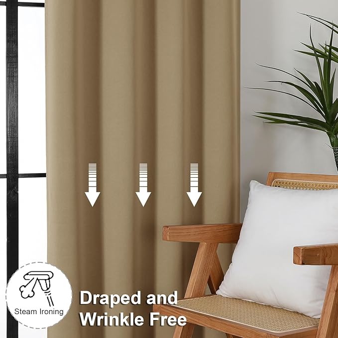 Simplebrand Ava Taupe Blackout Curtains for Bedroom 90 Inches Long 2 Panels Set, Solid Privacy Energy Saving Living Room Window Treatment Curtains Blackout Drapes, W40 x L90 Inch, Taupe