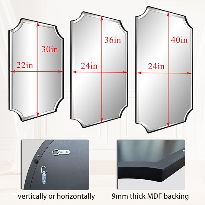 POZINO Modern Beveled Mirror, 24"x36" Bathroom Vanity Mirror for Over Sink, Matte Black Rounded Corner Rectangle Wall Mirrors for Living Room Bedroom Entryway, Horizontal or Vertical Hanging