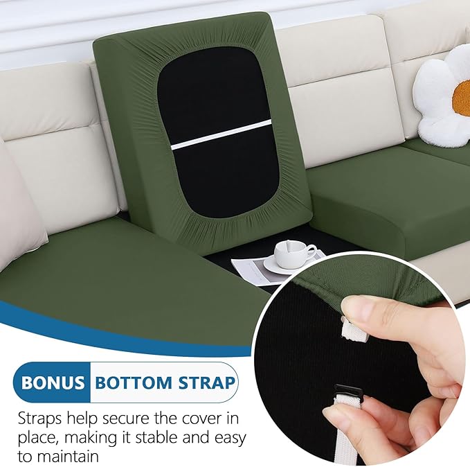 hyha Milk Silk Couch Cushion Covers, Soft Magic Sofa Covers Washable for 3 Cushion Couch, Stretch Sectional Outdoor Cushion Covers for Patio Furniture with Elastic Bottom(3 Packs, Bronze Green)