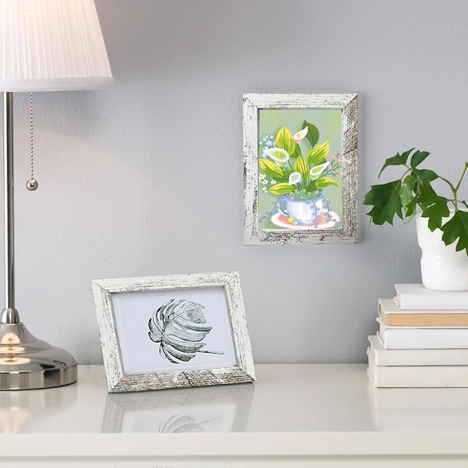 Picture Frame Set 10 pack, Farmhouse Photo Frames, Gallery Wall Frame Collage, 8x10 5x7 4x6 Frames in 3 Different Finishes Picture Frames For Wall or Desk,Rustic White