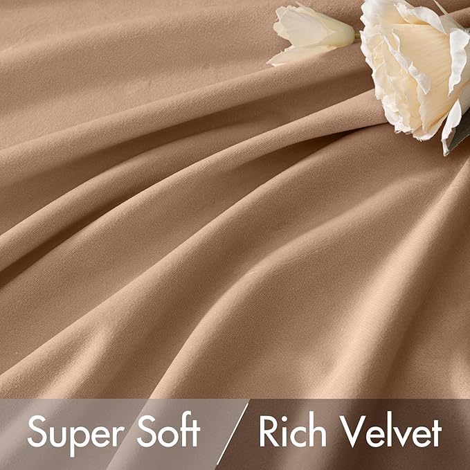 MIULEE Blush Beige Velvet Curtains 108 inches - Luxury Blackout Curtains for Bedroom Living Room Thermal Insulated Super Soft Window Drapes Rod Pocket & Back Tab, W52 x L108 inches, 2 Panels