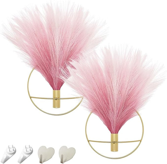 Pretty Jolly Boho Wall Decor, Wall-Mounted Metal Wall Decor, Hanging Artificial Pampas Display, Wall Art Living Room, Bedroom, Bathroom, Dining room, Plant Wall Decor 2 Pack Gold