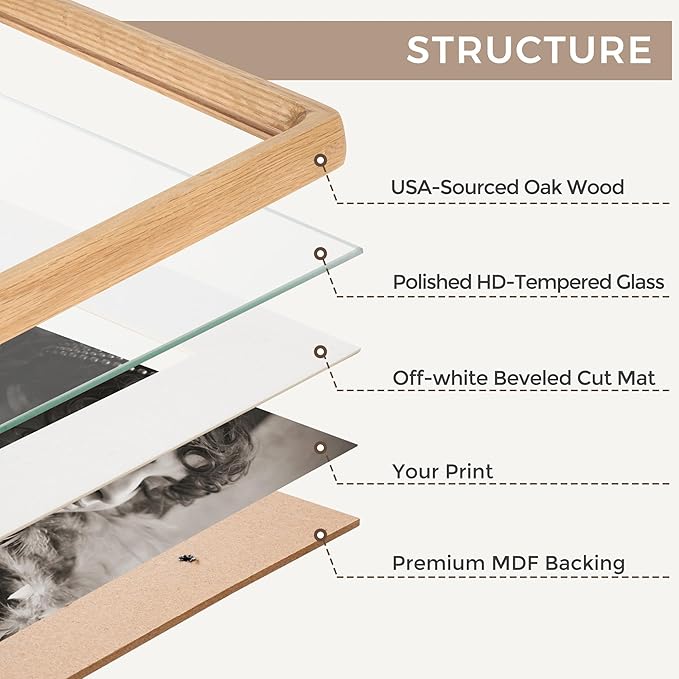 8.5 by 11 Picture Frame, USA-Sourced Oak Wood Photo Frame with HD Tempered Glass, Handcrafted Rounded Corner 8.5x11 Wooden Frames Matted to 6x8 Photos, 8.5x11 Frames, Tabletop or Wall Display, 2 Pack