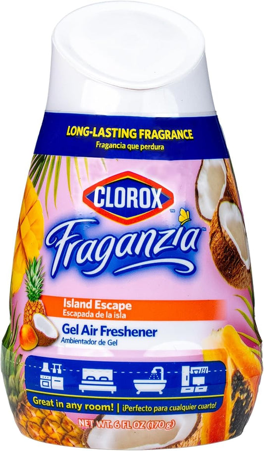 Clorox Fraganzia Gel Air Freshener Cone, Hawaiian Escape Scent - No-Plug, Battery-Free Air Freshener for Small Rooms, Closets, Kitchens, Bathrooms, Offices and More, 6 Ounce