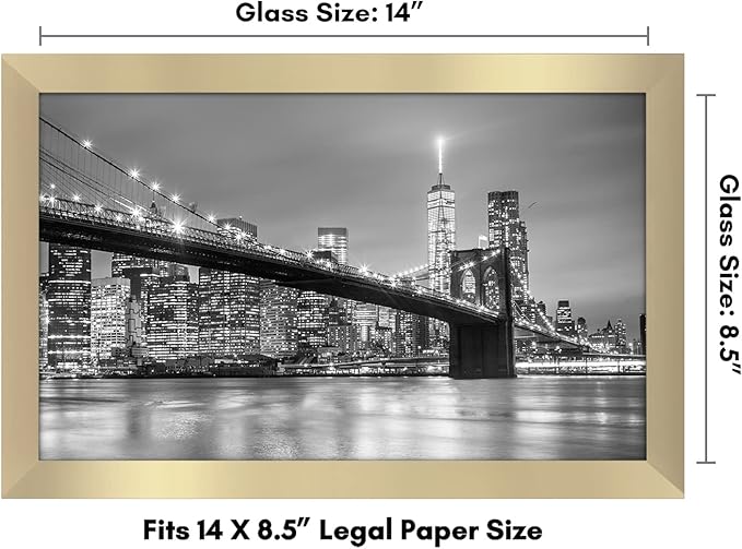 Americanflat 8.5x14 Picture Frame with Shatter-Resistant Glass - Signature Collection - Gallery-Style Frames Made of Engineered Wood - Photo Frame for Wall Display - Gold