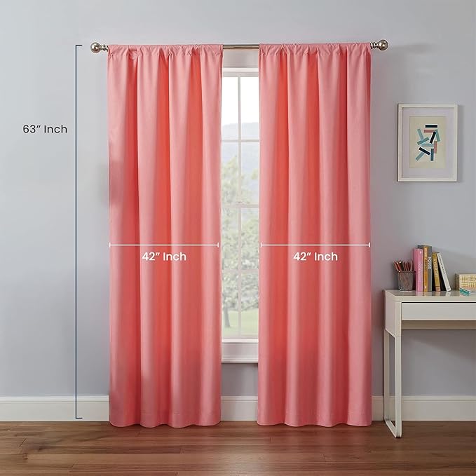 ECLIPSE Kendall Modern Blackout Thermal Rod Pocket Window Curtain for Bedroom or Living Room (1 Panel), 42" x 63", Coral