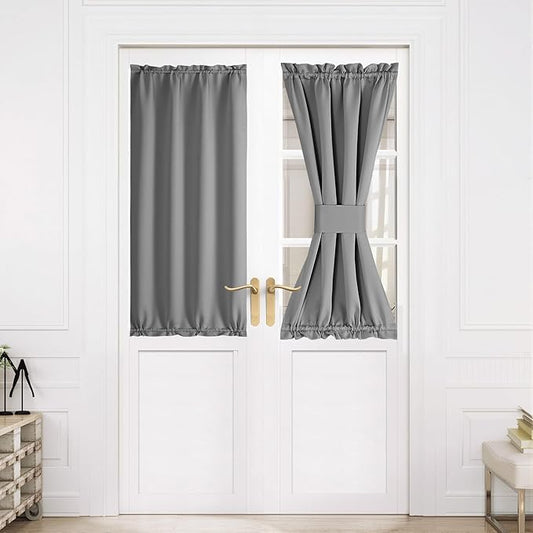 NICETOWN Blackout Door Curtain – Thermal Insulated Blackout Window Cover for French & Front Doors with Adjustable Tieback, Room Darkening Shade for Privacy, Silver Grey, 1 PC, 30W x 50L