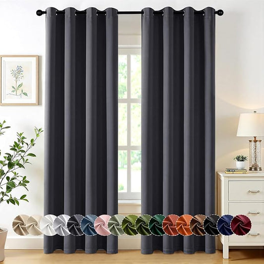 MIULEE Dark Grey Blackout Curtains for Bedroom Living Room 84 Inches Long 2 Panels, Thermal Insulated Room Darkening Drapes Grommet Noise Reducing Light Blocking Window Treatments 50x84 Inch