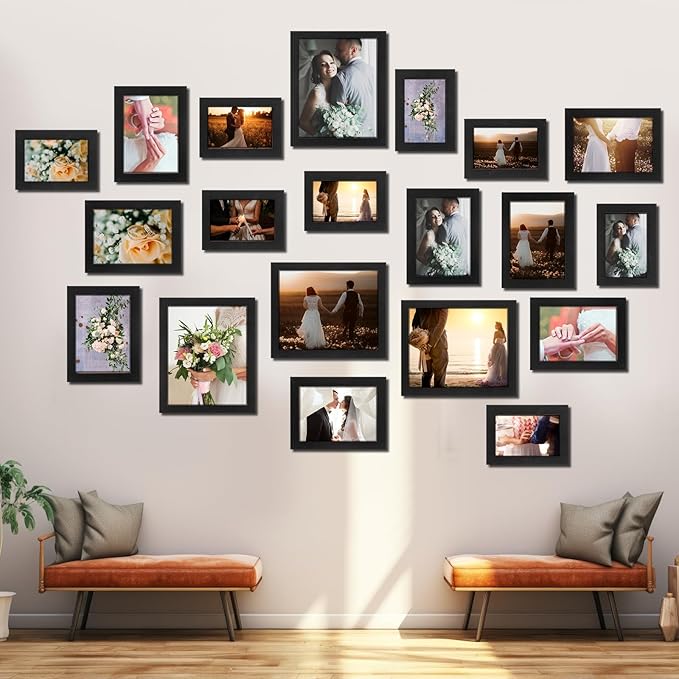 Namalu 20 Pcs Gallery Wall Frames Set Rustic Picture Frames Collage Assorted Photo Wall Decor Pack for Hanging or Tabletop Display Multi Sizes with 8 x 10, 5 x 7, 4 x 6 (Black)
