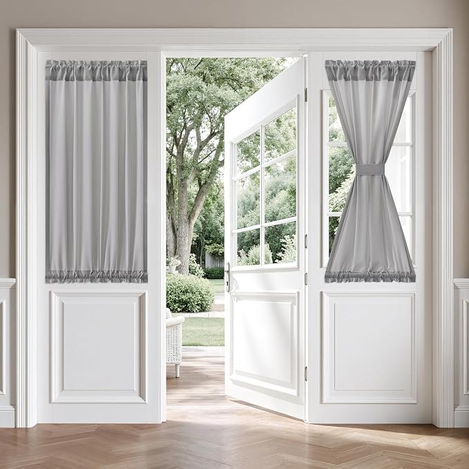 MIULEE Non-See-Through Sidelight Curtains for Front Door, Privacy Semi Sheer Curtains for French Doors, Light Filtering Window Drapes with Rod Pocket and Tie Back, Grey, 26 x 40 inches, 2 Panels