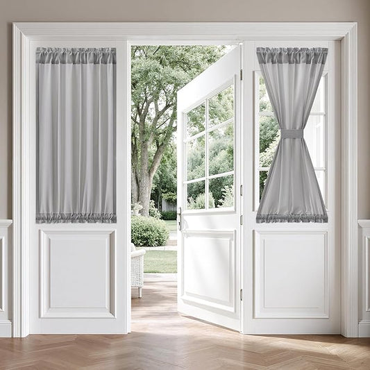 MIULEE Non-See-Through Sidelight Curtains for Front Door, Privacy Semi Sheer Curtains for French Doors, Light Filtering Window Drapes with Rod Pocket and Tie Back, Grey, 26 x 40 inches, 2 Panels