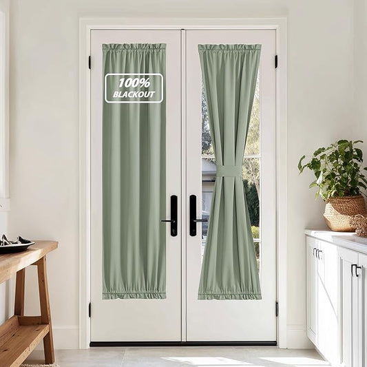 NICETOWN 100% Blackout Sidelight Christmas Door Curtain for French Front Window, Thermal Insulated Door Curtains for Kitchen, Privacy Thermal Insulated Window Cover, W25 X L72, Sage Green, 1 Panel