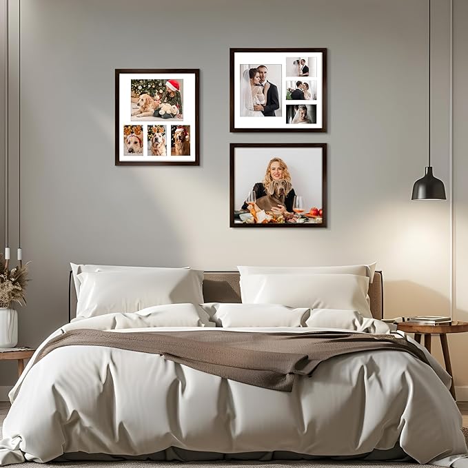 14x16 Dark Brown Wood Picture Frame - White Mat for 8x10 and 4x6 Photos - Real Glass, Sawtooth Hanger, Swivel Tabs - Wall Mounting - Great for Posters, Weddings, and Engagements