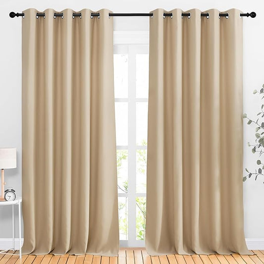 NICETOWN Blackout Curtains Panels for Living Room, 2 Panels, 66 x 92 Inch, Biscotti Beige, 3 Pass Microfiber Noise Reducing Thermal Insulated Solid Ring Top Blackout Window Drapes